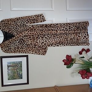 ZARA, MIDI DRESS, trendy animal print, flowy, deep V neckline, 3/4 Sleeve, Sm.